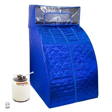 WYZworks Blue Portable Therapeutic Personal Steam Sauna Spa Room 2L Water Capacity with Headcover and Herb Box